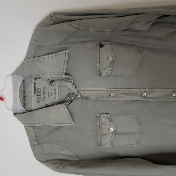 Guess Vintage sage green button up shirt, long sleeve, chest pockets, me… - Picture 2 of 8
